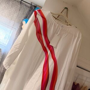 White Dress with Red and Pink Stripes